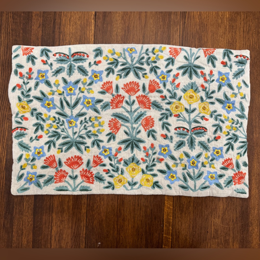 Rifle paper co - Mughal Rose Embroidered Lumbar Pillow